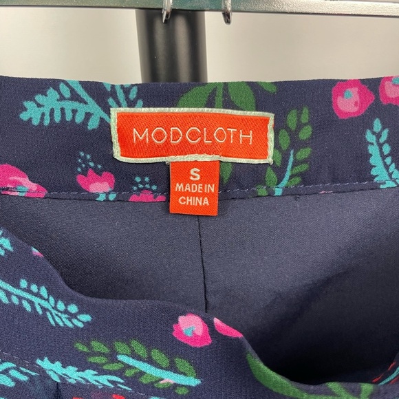ModCloth Navy Pleated Multicolor Floral Lined Skirt - Picture 6 of 7